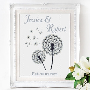 Wedding modern cross stitch pattern Dandelions embroidery Personalized counted cross stitch Love anniversary wedding gift Customizable DIY