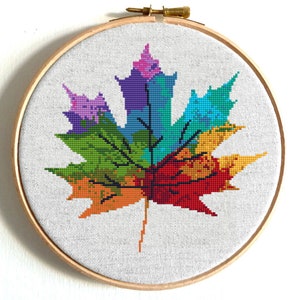 Maple Leaf Canada Cross stitch pattern Watercolor cross stitch Tree Counted cross stitch Modern Embroidery Easy cross stitch Four season
