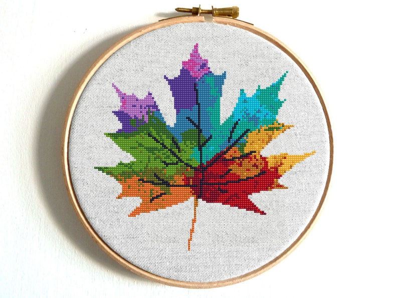 Leaf Cross Stitch Pattern Watercolor Maple Leaf Cross Stitch Etsy