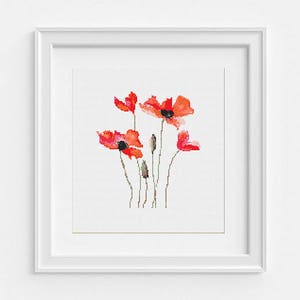 Floral cross stitch pattern PDF California poppy Red poppies bouquet Flower Embroidery design Wildflowers counted cross stitch chart