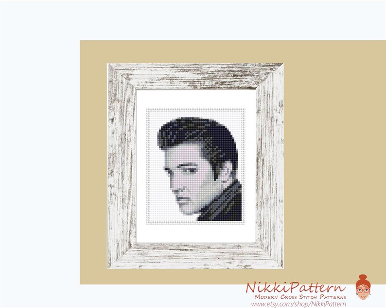 Elvis Presley mini cross stitch pattern, Modern tiny Portrait, Famous movie star, Tiny miniature picture painting Small easy frame art image 9