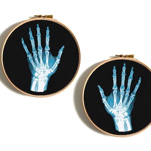 Hand cross stitch pattern, X-ray hand embroidery, Funny Halloween embroidery, scary, spooky, terrifying, horror design, Human Skeleton