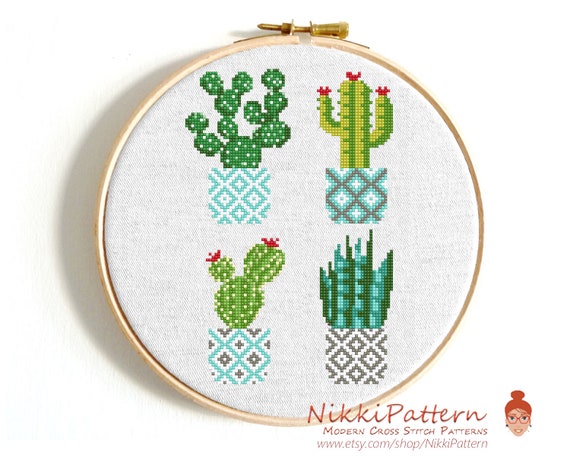 Cactus Cross Stitch Pattern Plant Cross Stitch Floral Cross Stitch Cross Stitch PDF Beginners Cross Stitch Succulent Cross Stitch