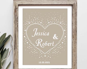 Wedding cross stitch pattern Personalized counted cross stitch chart Love anniversary Modern wedding gift Customizable DIY digital PDF
