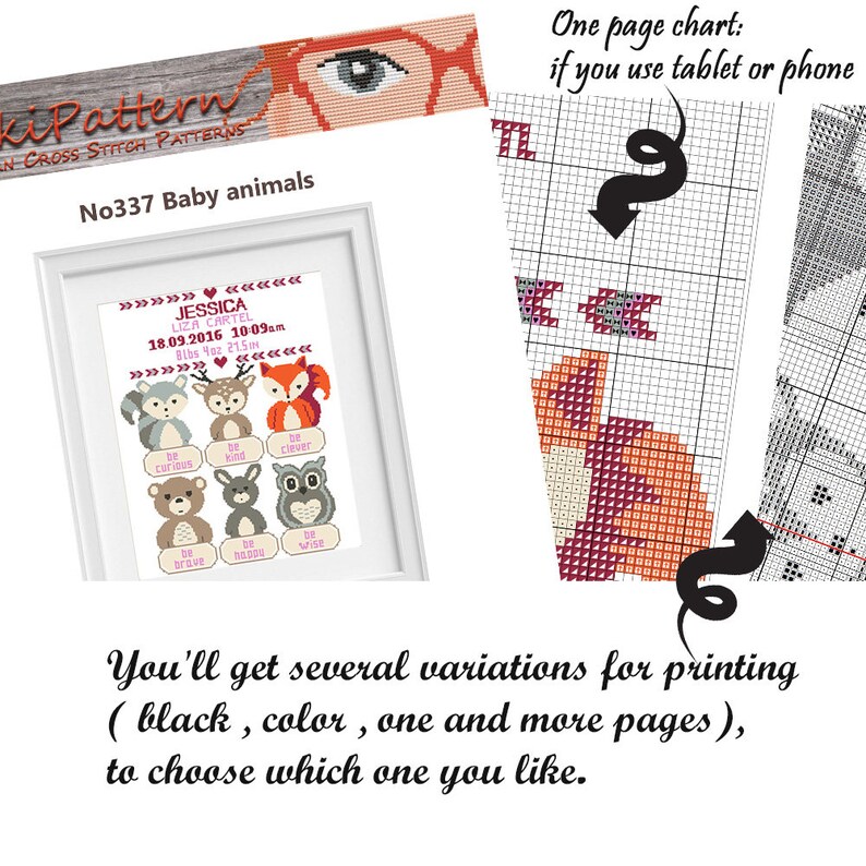 Birth announcement cross stitch pattern New Baby Girl Personalized Baby Shower Birth Sampler Fox cross stitch Baby cross stitch Be clever