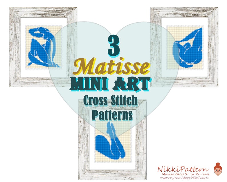 Mini Cross Stitch Pattern Art Set Of Blue Nude By Henri Matisse