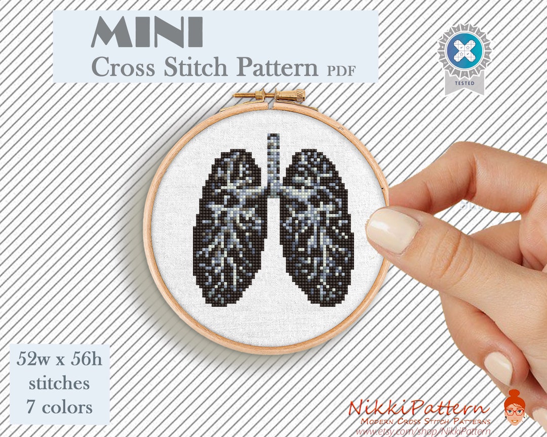 Lungs Cross Stitch Pattern Human Body Mini Anatomy Cross Stitch Funny Counted Cross Stitch