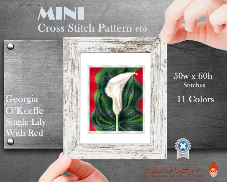 Mini art Cross Stitch Patterns Mini flowers Georgia O'Keeffe masterpieces Hand embroidery Modern cross stitch Tiny famous paintings image 8