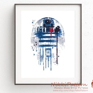 Movie star cross stitch pattern Fan art inspired by star robot embroidery sampler Watercolor Modern home decor movie star trilogy