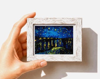 Patrón de punto de cruz de La noche estrellada de Van Gogh – Bordado en PDF de La noche estrellada sobre el Ródano, pintura famosa, mini bordado, descarga