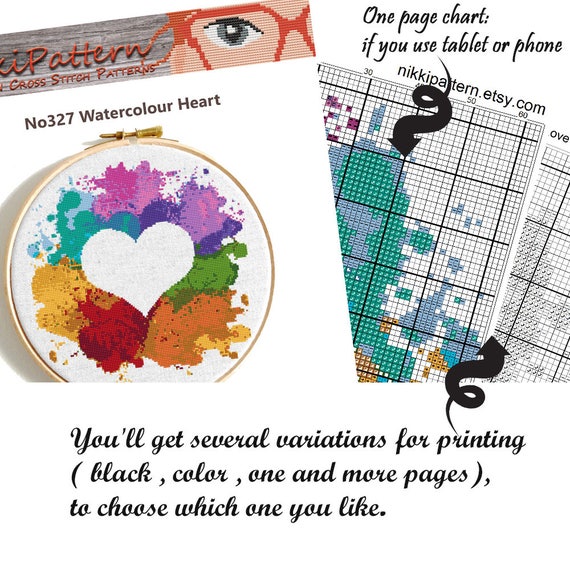 Four Seasons Heart cross stitch pattern Love You small counted chart Watercolor Love Floral Heart wedding craft DIY embroidery pattern