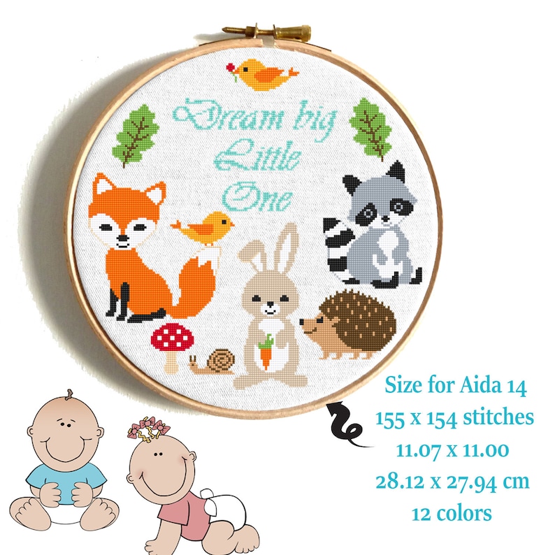 Birth Announcement Cross Stitch Pattern Woodland Animals Etsy