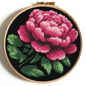 Mini-kruissteekpatroon pioenroos, eenvoudige kruissteekkaart bloem, lentebloemen sampler, kleine x-stitch, Instant download pdf
