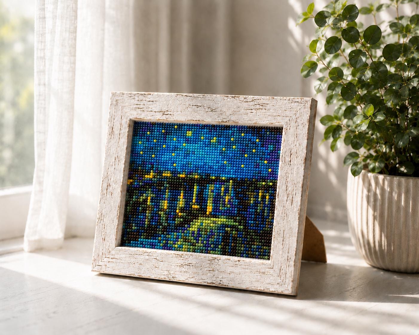 ゴッホ「星月夜」クロスステッチパターン – ローヌ川の星月夜刺繍PDF