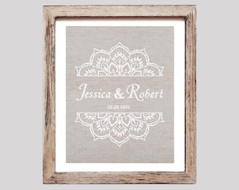 Wedding modern cross stitch pattern, Wedding anniversary gift, Monochrome wedding mandala, Personalized name, Custom name,  Digital download