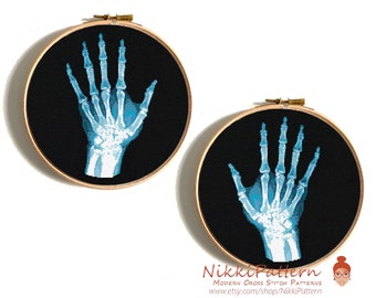 Hand cross stitch pattern Modern cross stitch Funny counted cross stitch PDF Human body cross stitch Radiate Hands X-ray Hand Funny anatomy