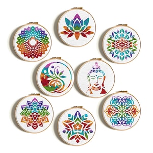 Motifs mandalas au point de croix - Motifs inspirés du Bouddha, du Lotus, du Yin Yang et du Chakra - Ensemble PDF de broderie arc-en-ciel moderne - Téléchargement immédiat