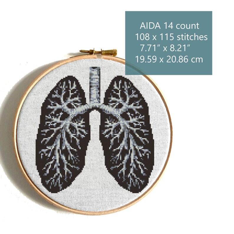 Lungs cross stitch pattern Human Anatomy counted cross stitch Etsy