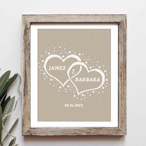 Wedding modern cross stitch pattern, personalized counted cross stitch chart, love, anniversary, wedding gift, Customizable DIY Heart