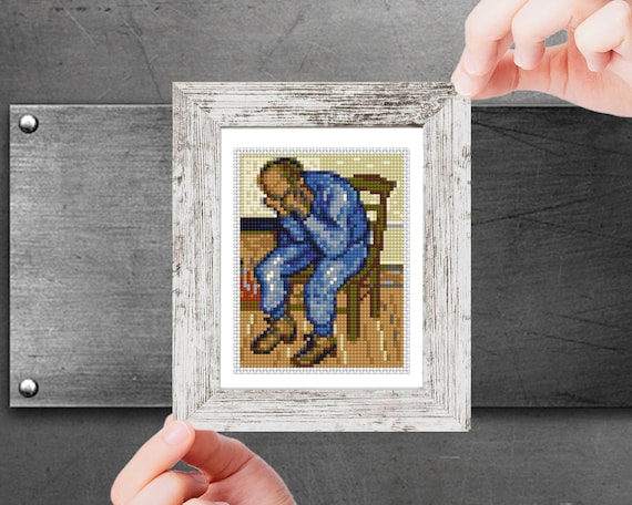Mini cross stitch pattern Modern tiny art - Sorrowing Old Man by Vincent van Gogh Famous art miniature painting Easy beginner PDF chart