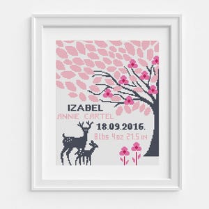 Birth Announcement modern cross stitch pattern with deer, Funny nursery decor, DIY new baby gift, Digital instant download PDF