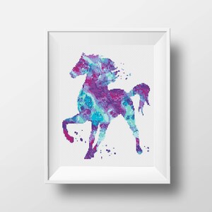 Horse Cross Stitch Pattern Watercolor cross stitch Colorful Blue and Purple Design Modern Embroidery Home Decor Unicorn cross stitch Animals