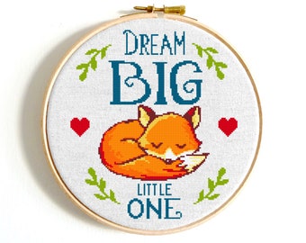 Baby cross stitch pattern Fox cross stitch Dream Big Little One Easy cross stitch PDF Modern cross stitch Little fox Woodland Nursery decor