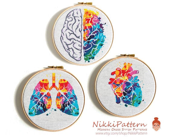 Modern Cross Stitch Pattern Heart Cross Stitch Human Anatomy Etsy
