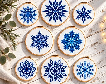 Blue Snowflake Cross Stitch Pattern Set, 8 Mini Christmas Designs (PDF Download)