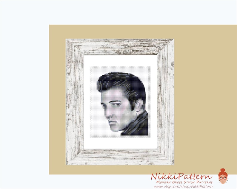 Elvis Presley mini cross stitch pattern, Modern tiny Portrait, Famous movie star, Tiny miniature picture painting Small easy frame art image 4