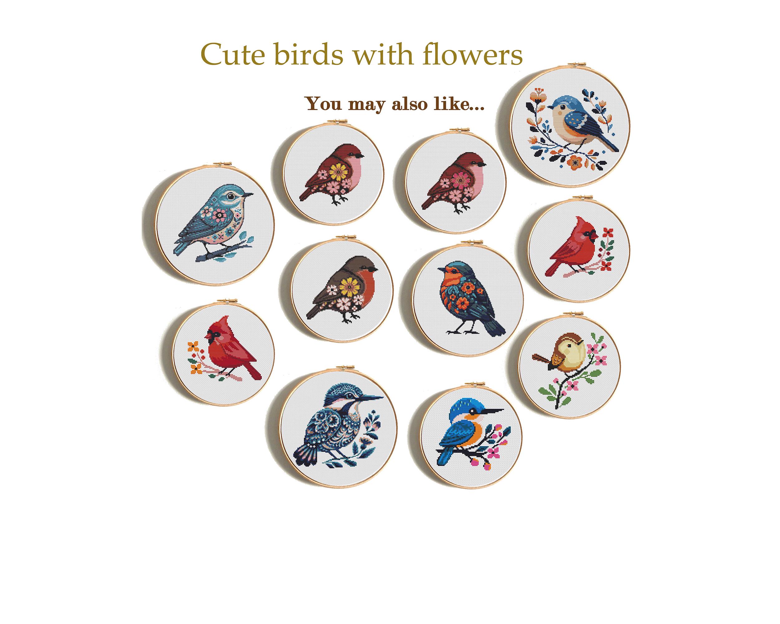 カワセミのクロスステッチ図案PDF、鳥の刺繍デザイン、自然アート