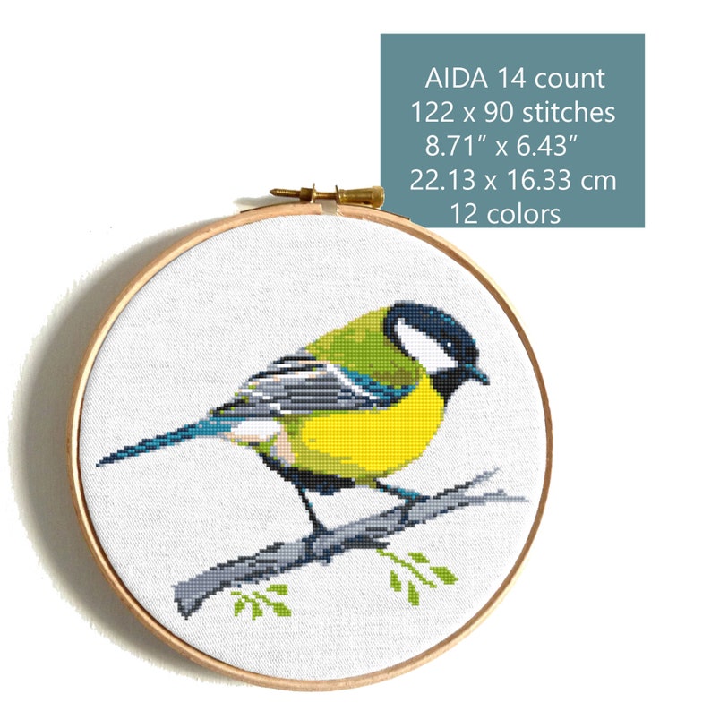 Small bird cross stitch pattern bundle, Robin bird, Kingfishers, Great Tit, cute singing birds counted cross stitch, easy cross stitch PDF image 10
