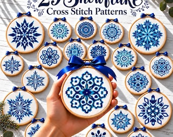 Christmas Cross Stitch Pattern PDF Set, 29 Snowflake for Ornamet Projects, Instant Download