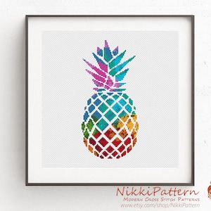 Modern cross stitch pattern Pineapple cross stitch Flower cross stitch Rainbow Easy cross stitch Pineapple wall art Funny cross stitch PDF