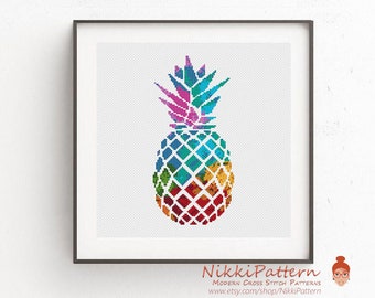 Modern cross stitch pattern Pineapple cross stitch Flower cross stitch Rainbow Easy cross stitch Pineapple wall art Funny cross stitch PDF