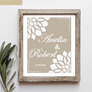 Wedding modern cross stitch pattern Personalized counted cross stitch chart Love anniversary wedding gift Digital download PDF Flowers