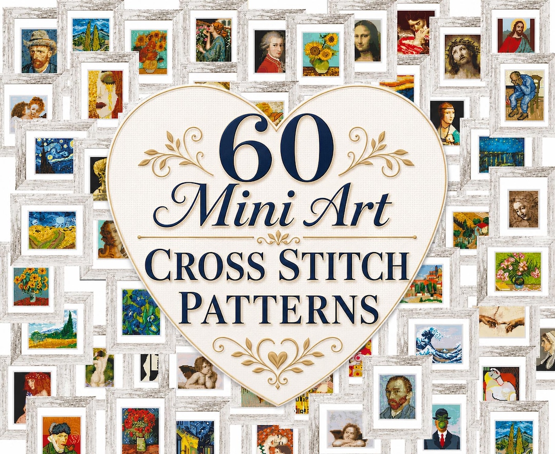 60 Mini Art Cross Stitch Patterns PDF, Mini Masterpieces, Van Gogh