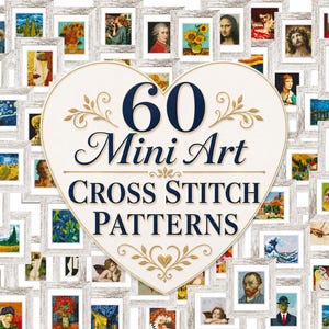 60 Mini art Cross Stitch Patterns PDF, Mini masterpieces, Van Gogh, Starry Night, Vermeer, Monet, Renoir, Degas. Tiny Famous Paintings
