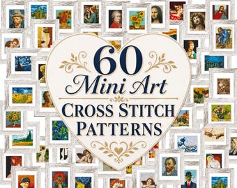 60 Mini art Cross Stitch Patterns PDF, Mini masterpieces, Van Gogh, Starry Night, Vermeer, Monet, Renoir, Degas. Tiny Famous Paintings