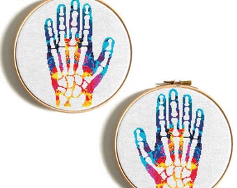 Anatomy cross stitch pattern, Colorful Hands embroidery, Funny anatomy skeleton, Human body embroidery PDF, Instant download