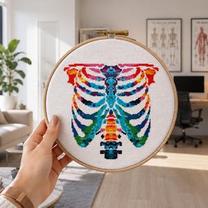 Rib Anatomy Cross Stitch Pattern PDF, Human Skeleton Embroidery Design, Gothic Anatomy Needlework, Medical x- Stitch, Digital Download Chart