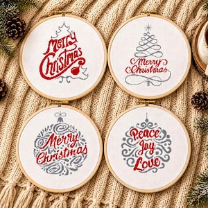 Padrões de ponto cruz de árvore de Natal, Feliz Natal, Cartões de Natal modernos e divertidos, Faça você mesmo para crianças, Mini bordado digital para download instantâneo em PDF
