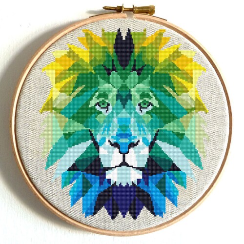 Lion Cross Stitch Pattern PDF Modern Embroidery Colorful Etsy Australia