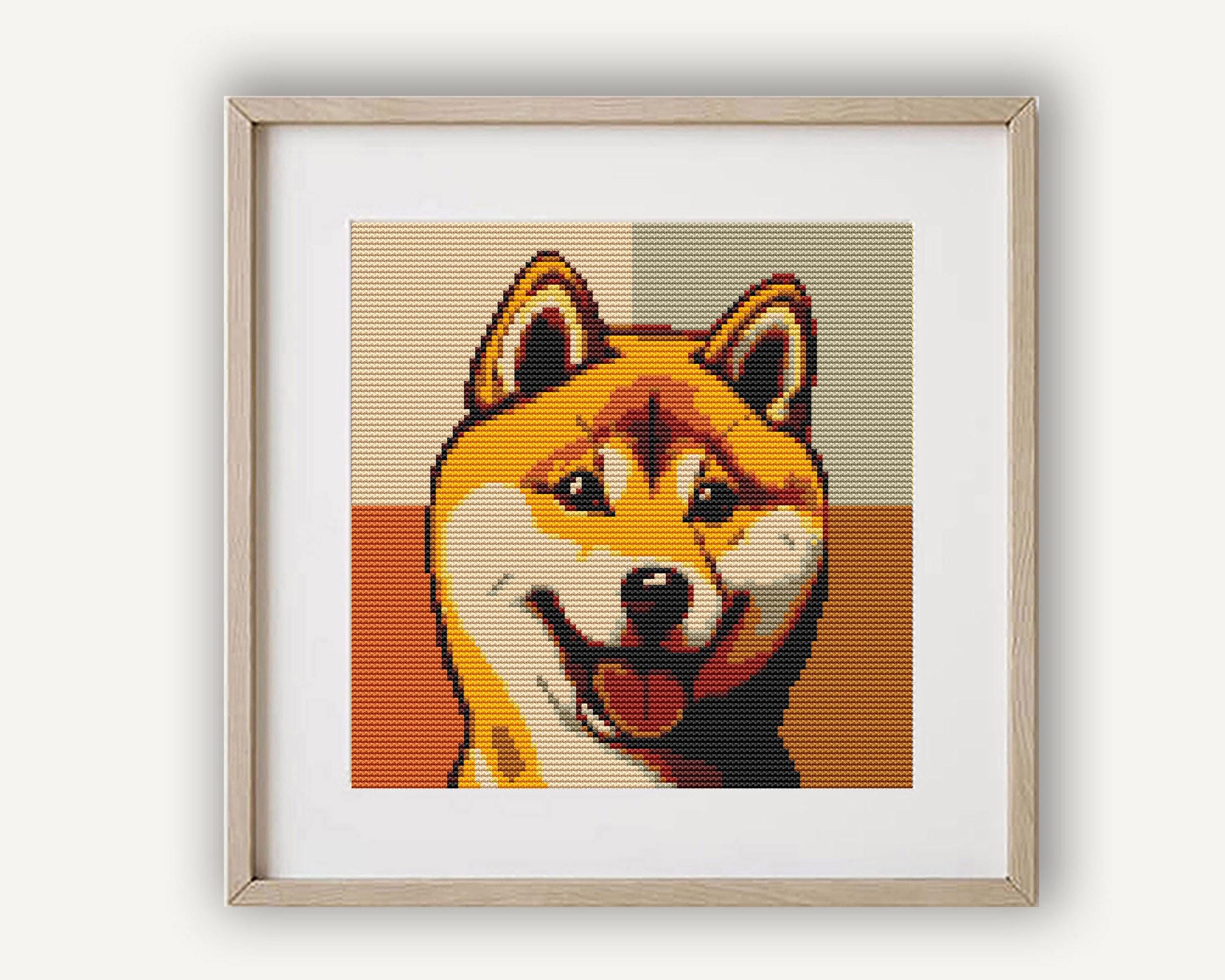 柴犬と子犬の絵画　額付き　刺繍 Shiba cross stitch - Etsy 日本