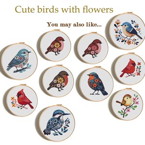 Northern Cardinal Cross Stitch Pattern, Cute Bird with Flowers, Mini Songbird Design, Easy Counted X-Stitch, Instant PDF Download image 4