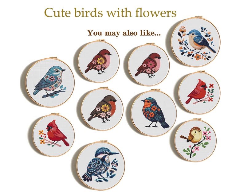 Northern Cardinal Cross Stitch Pattern, Cute Bird with Flowers, Mini Songbird Design, Easy Counted X-Stitch, Instant PDF Download image 4