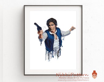 Star fan art Cross Stitch Printable PDF Pattern Inpired by Han Solo Embroidery Chart Counted Needlepoint Heroes Watercolor Birthday DIY