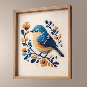 Floral Bird Cross Stitch Pattern PDF | Modern Nature Embroidery Chart, Cottagecore Decor, Instant Download