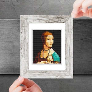 Mini cross stitch pattern Modern tiny art Lady with an Ermine by Leonardo da Vinci Miniature famous painting Small art printable pattern pdf