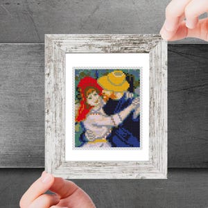 Mini cross stitch pattern Modern tiny art - Dance at Bougival - by Pierre-Auguste Renoir - Tiny famous painting Small masterpiece Famous Art
